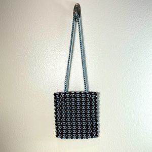 Paloma Wool Womens Crossbody Bag Handmade Beaded Purse Lined Blue Brown Small